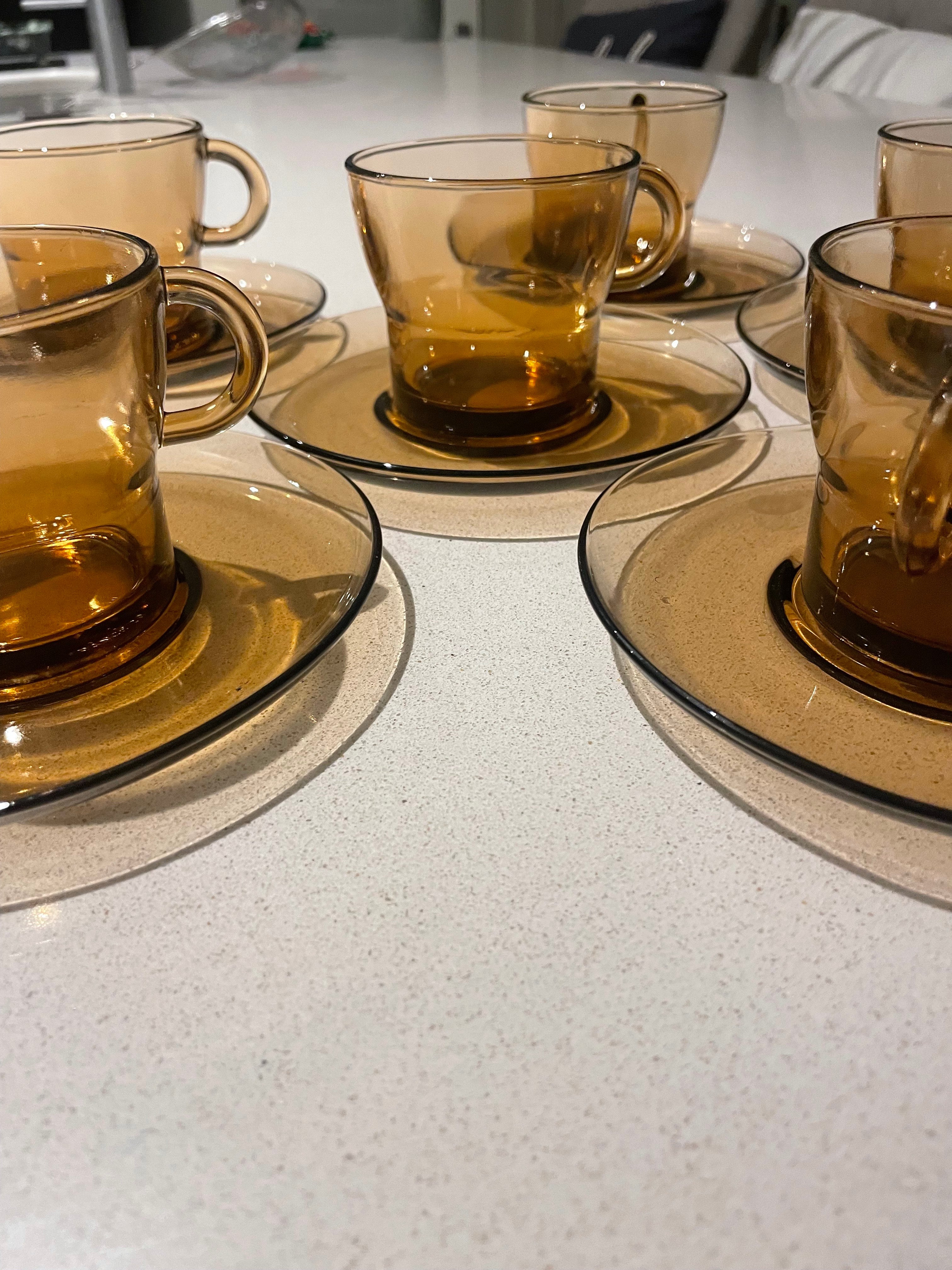 Six vintage Duralex Coffee Cups and Saucers