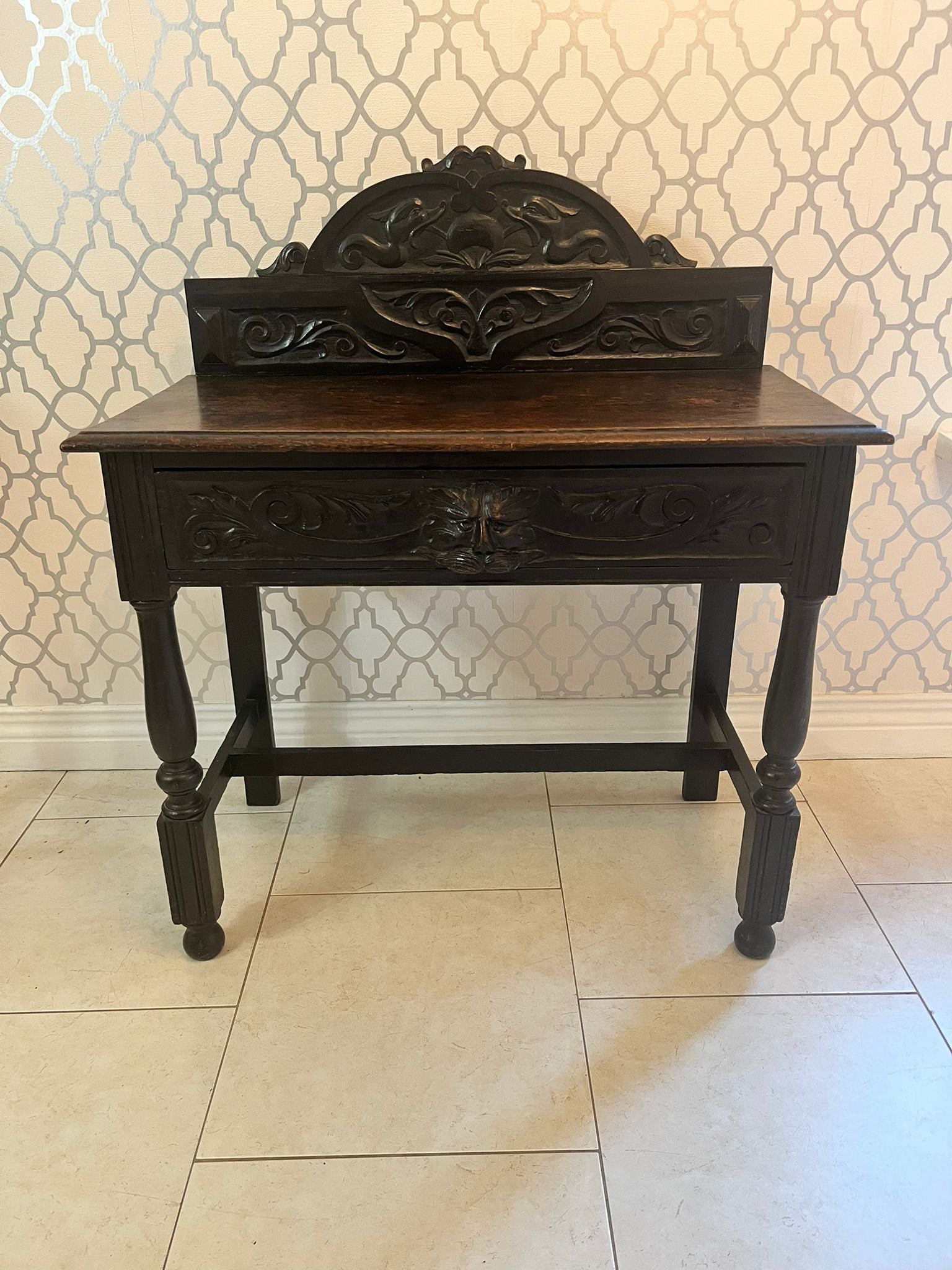 Vintage oak green man carved console