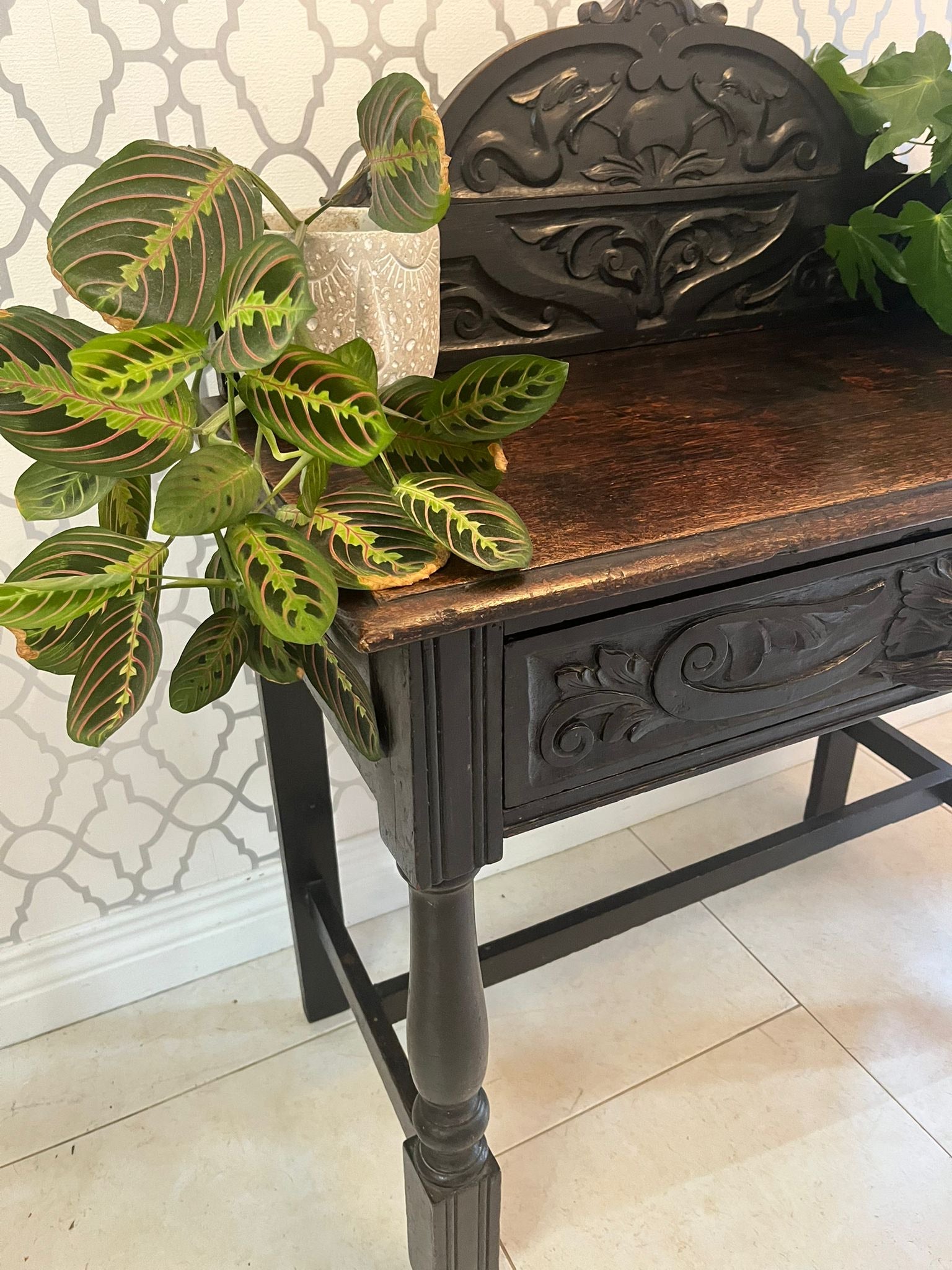 Vintage oak green man carved console